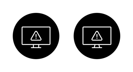 Fototapete - Warning on computer monitor outline icon on black circle. Security threat information on screen sign symbol