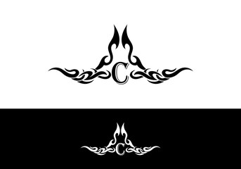 Poster - Tribal Flame Abstract C Letter Tatto Design