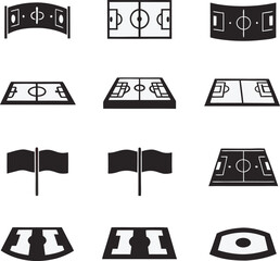 Aufkleber - Collection of soccer field and flag icon illustrations in diverse perspectives for sports and design applications