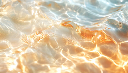 Poster - abstract summer banner background transparent beige clear water surface texture with ripples and splashes water waves in sunlight marble background generative ai