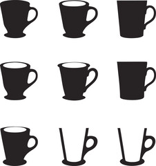 Aufkleber - Silhouettes of coffee cups and mugs collection in black and white isolated on a white background ideal for cafe branding