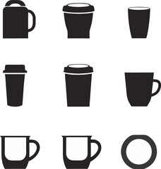 Aufkleber - Simple black and white vector illustrations of various coffee cups mugs and a lid perfect for design templates