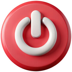 Poster - A bright red 3d power button icon on a solid red circle signifying on off status concept.