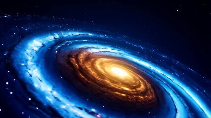 Wall Mural - Spectacular spiral galaxy with bright center in blue and gold, cosmic dust and vibrant starlight shining through dark space.