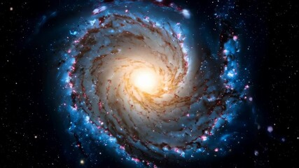 Wall Mural - Vibrant spiral galaxy with bright core set against a backdrop of twinkling stars and interstellar dust clouds, cosmic scene.