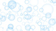 © e-salamander - Blue bubbles on white background, empty horizontal banner. Light blue transparent circles, water or soap bubbles. Vector HD template with copy space for minimalist pure abstract design.
