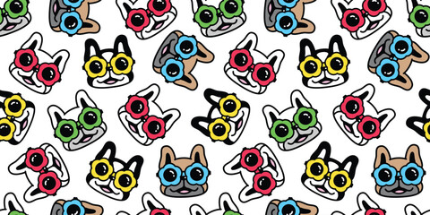 Wall Mural - dog seamless pattern french bulldog flower sunglasses daisy vector puppy smiling face pet breed cart
