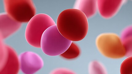 Poster - Bunch of colorful balls in the air, some of them are pink and some are orange. Concept of playfulness and fun, as the balls seem to be floating and bouncing around in the air
