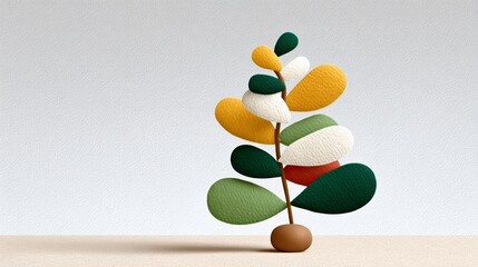 Poster - Tree made of different colored balls is shown on a white background. The tree is made of various shapes and sizes, and it is a unique and creative piece of art. Concept of playfulness and whimsy