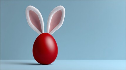 Aufkleber - red egg with white ears sits on a blue surface. the egg is the main focus of the image, and the ears