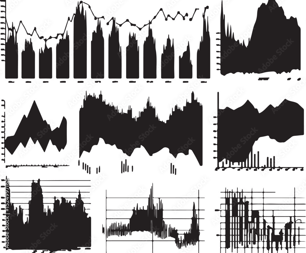 Black and White Abstract Data Visualizations: Collection of Charts and ...