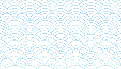 Poster - Seamless pattern of light-blue, overlapping semicircles, creating a wave-like texture on a white background.  Subtle shading adds depth