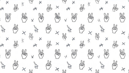 Poster - A repeating pattern of peace signs and Xs, rendered in simple line art on a white background.  The design is minimalistic and features a consistent spacing between elements
