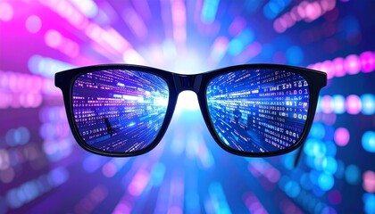 Poster - business, abstract purple background, blur computer code