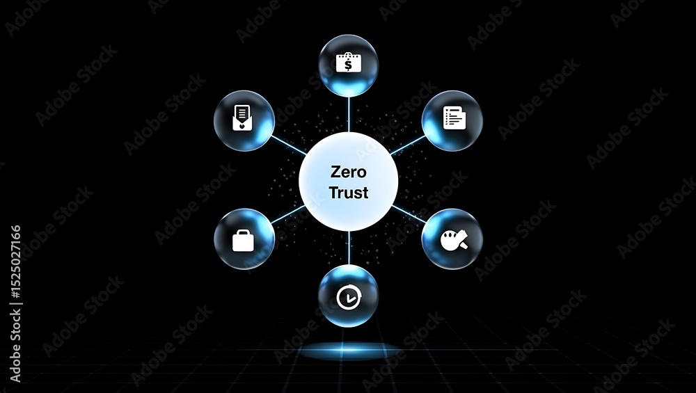 Zero Trust Data Security Model Diagram with Floating Connected Spheres ...
