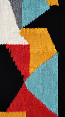 Poster - Abstract pattern featuring various brightly colored knit fabric swatches against a dark background, creating a geometric and textured visual. 