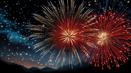 Wall Mural - fiery nocturne: vivid bursts of fireworks illuminate the inky expanse of the night sky, painting a m