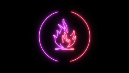 Poster - Neon Fire Icon A Vibrant Display of Modern Digital Art on a Black Background This