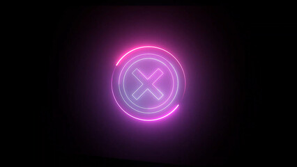 Poster - Neon Pink and White X Symbol in a Circle on a Dark Background glowing neon