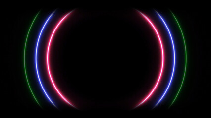 Poster - Abstract Neon Rings on Black Background Green Blue and Pink Glowing Circular Design This image