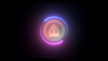Poster - Glowing Caution Sign with Circular Neon Lights in Dark Background for Warning Message caution sign