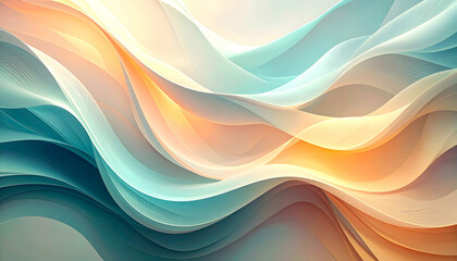 Poster - Abstract flowing waves in soft pastel shades of blue and orange