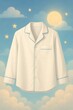 © Bondgofoto - A white pajama shirt set against a dreamy backdrop of clouds, stars, and a glowing sun, evoking a whimsical and serene bedtime atmosphere filled with warmth, comfort, and gentle tranquility.