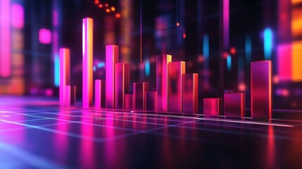 Poster - A close-up of a high-tech D bar chart, featuring glossy bars in different heights and glowing accents on a sleek, modern surface.