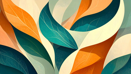 Poster - Colorful abstract leaves with flowing shapes and textures