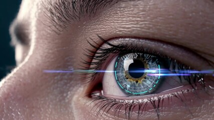 Poster - Close-up view of a human eye showcasing intricate details and vibrant colors in digital animation