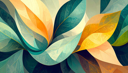 Poster - Colorful abstract leaf patterns in soft hues and gradients