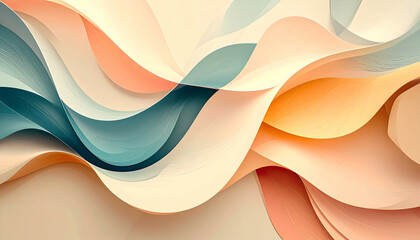 Poster - Abstract wavy pattern in soft pastel colors with layered design elements
