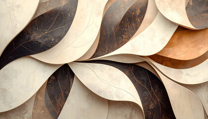 Poster - Abstract textured wall design with flowing leaf patterns in neutral tones
