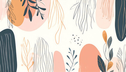 Poster - Abstract floral and leaf pattern design with soft colors