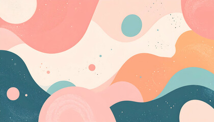 Poster - Abstract colorful waves with circles and shapes in soft tones
