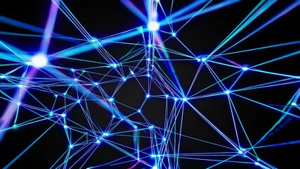 Leinwandbilder - Exploring a vibrant network of glowing blue lines and points against a dark backdrop in an engaging digital art display