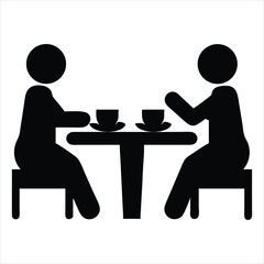 Poster - Two people sitting at a table drinking coffee isolated on white background