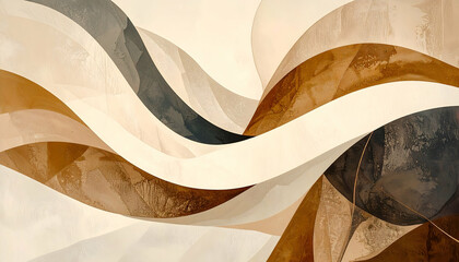 Poster - Abstract waves of brown and beige flowing in layered patterns