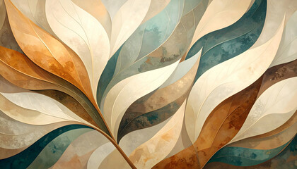 Poster - Abstract leaf patterns in earth tones and muted colors