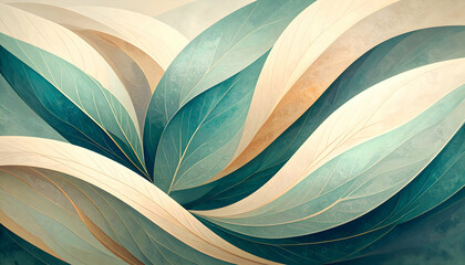 Poster - Colorful abstract illustration of flowing leaves in soft hues