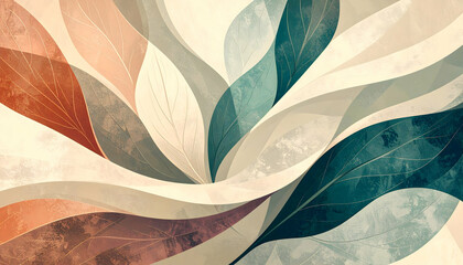 Poster - Stylized abstract leaf patterns in soft hues and flowing shapes