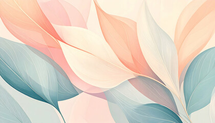 Poster - Abstract pastel leaves in soft colors on a light background