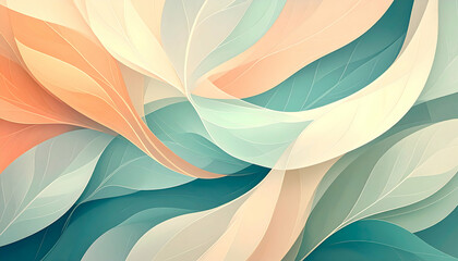 Poster - Abstract waves of pastel colors with flowing leaf shapes and smooth curves