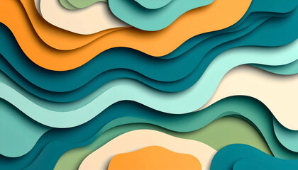 Poster - Colorful abstract paper waves design in layered textures