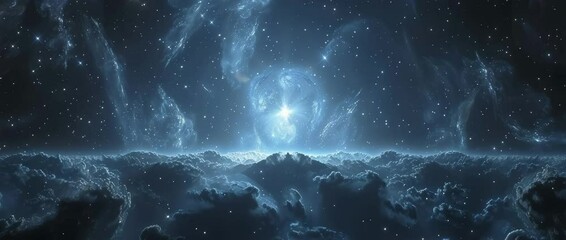 Wall Mural - A breathtaking depiction of an ethereal night sky filled with shimmering stars and luminous clouds, evoking feelings of wonder and tranquility in the vast universe.