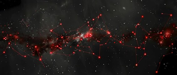 Wall Mural - A stunning cosmic scene featuring bright stars and red lines connecting constellations, encapsulating the vast beauty and mystery of space.