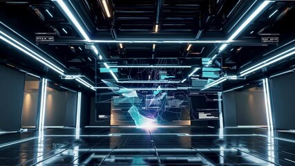 Poster - Exploration of advanced technology in a futuristic virtual environment with intricate design elements