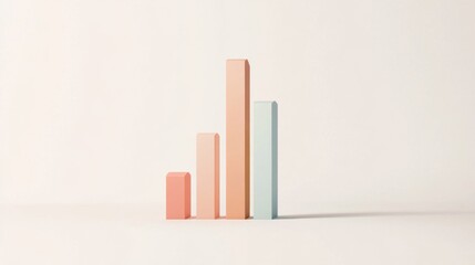 Poster - Minimal D bar graph in pastel colors, with shadows cast across a white background, creating a soft and elegant visual