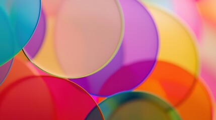 Poster - Close Up of Overlapping Translucent Circles in Blue Yellow Red and Purple with Abstract Colorful and Vibrant Background