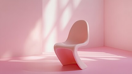Poster - Modern Minimalist Chair in Soft Pink Interior with Natural Light